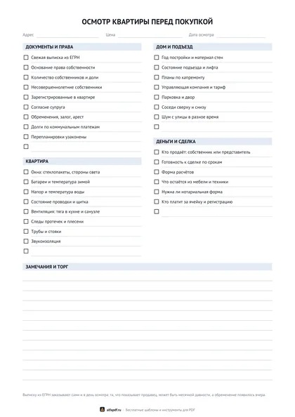 Чек-лист осмотра квартиры перед покупкой